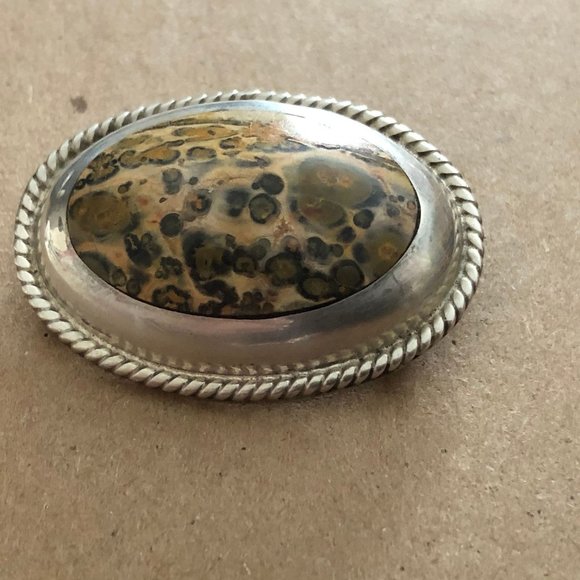 Vintage Adan Alvarado Brooch/Pin Leopard Skin Jasper 925 Sterling Silver - Picture 1 of 8